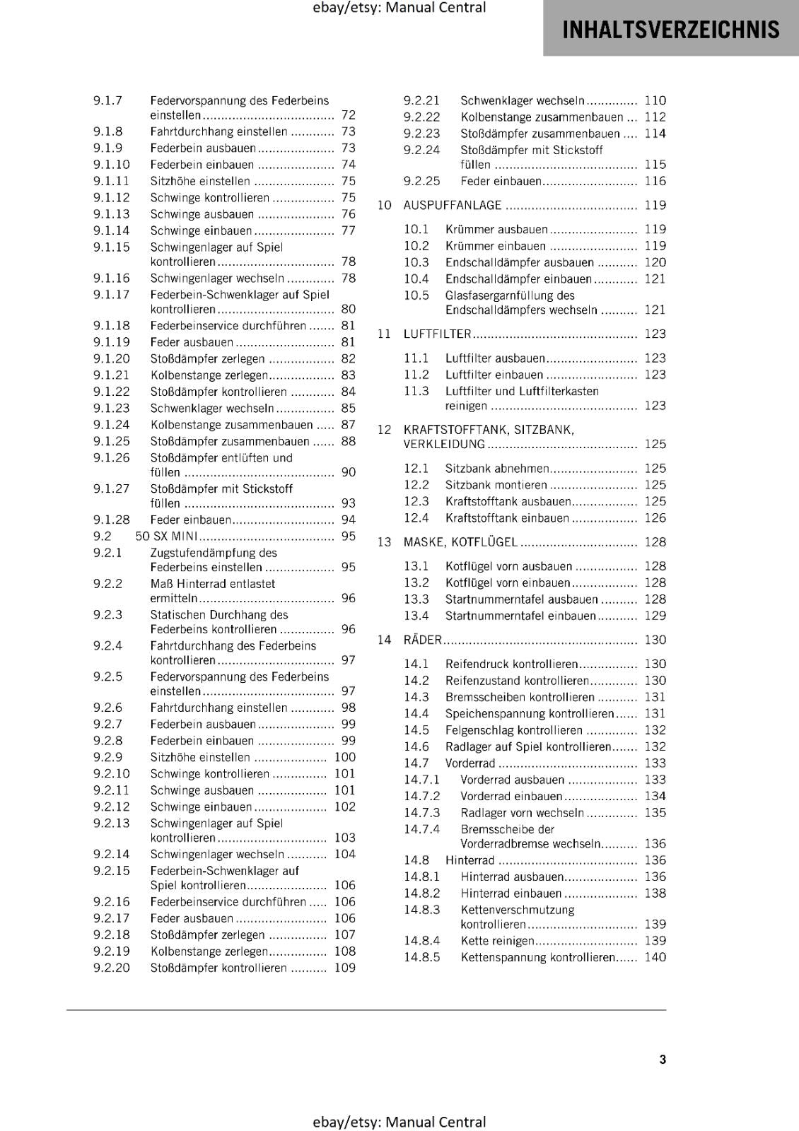 GERMAN LANGUAGE - KTM 2023- 50 SX MINI FACTORY EDITION - REPARATURANLEITUNG
