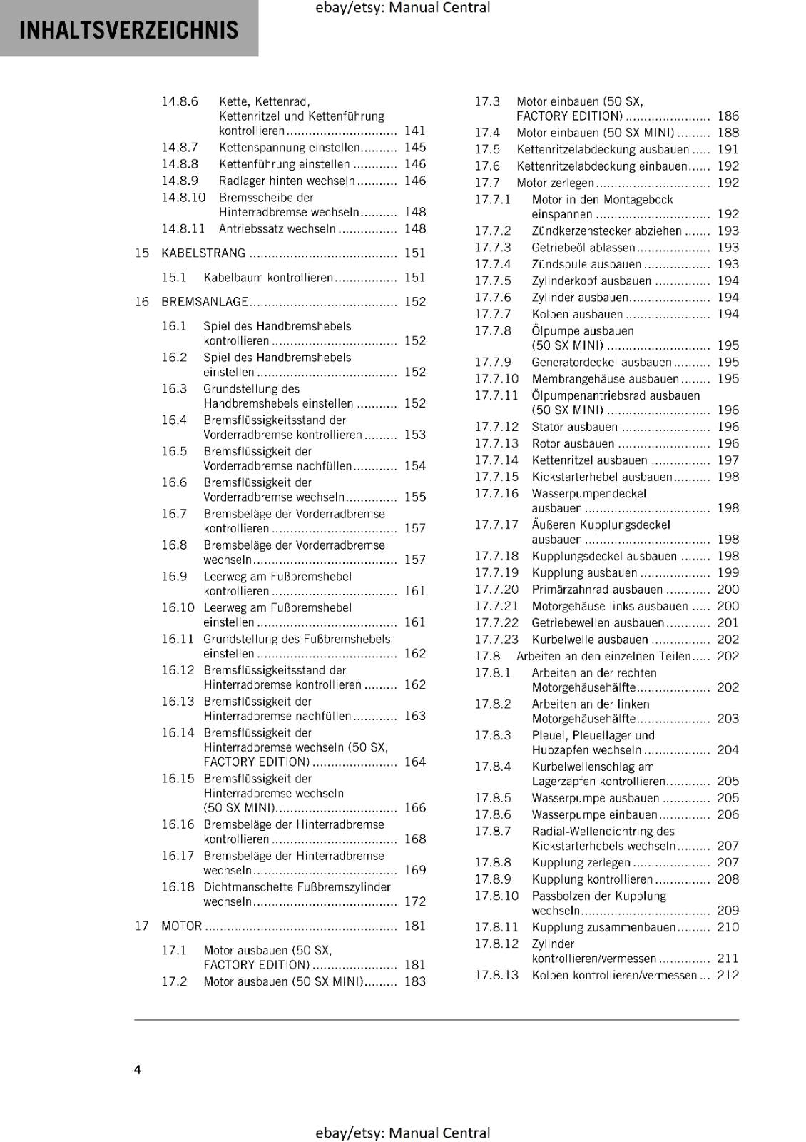 GERMAN LANGUAGE - KTM 2023- 50 SX MINI FACTORY EDITION - REPARATURANLEITUNG