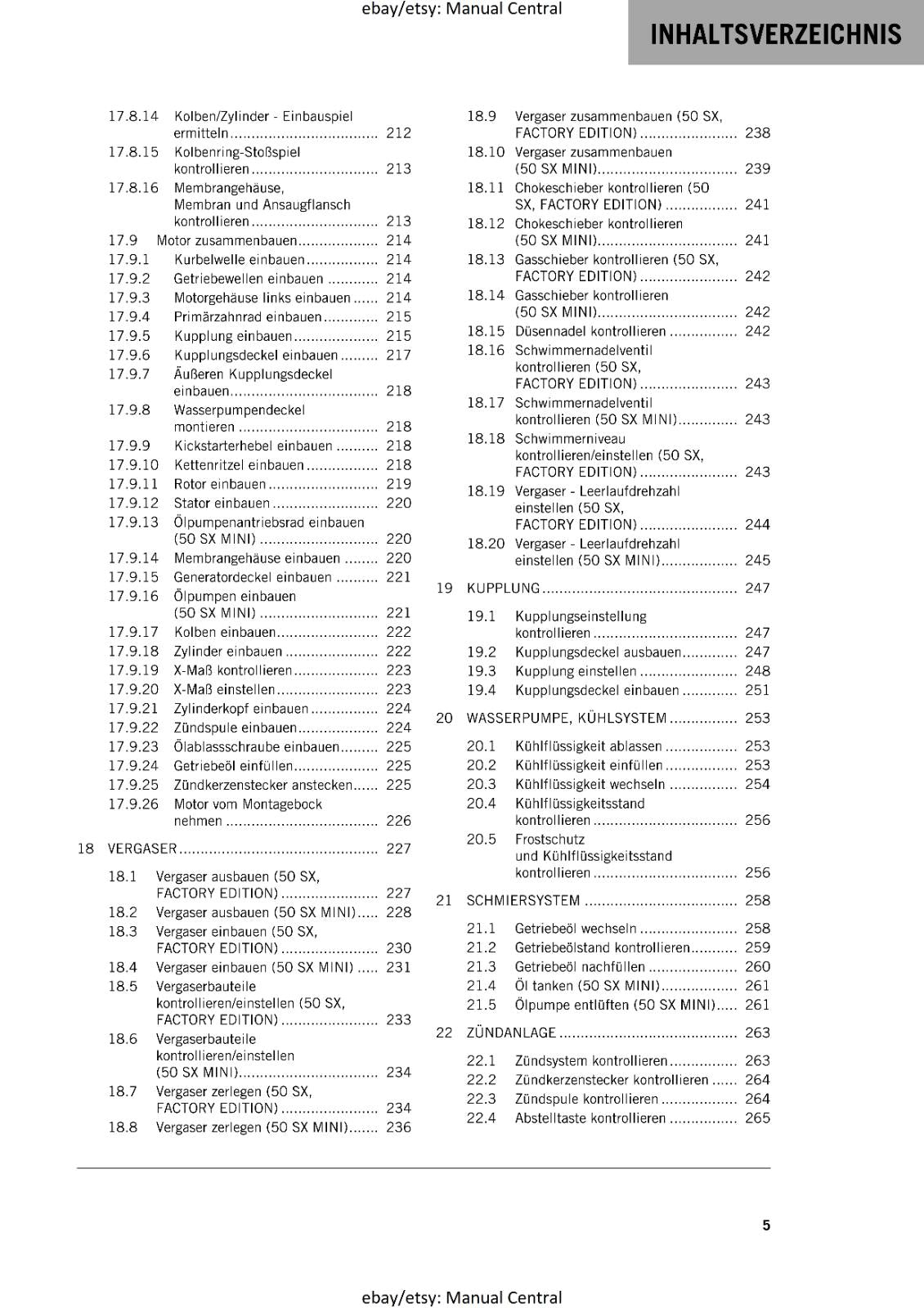 GERMAN LANGUAGE - KTM 2023- 50 SX MINI FACTORY EDITION - REPARATURANLEITUNG