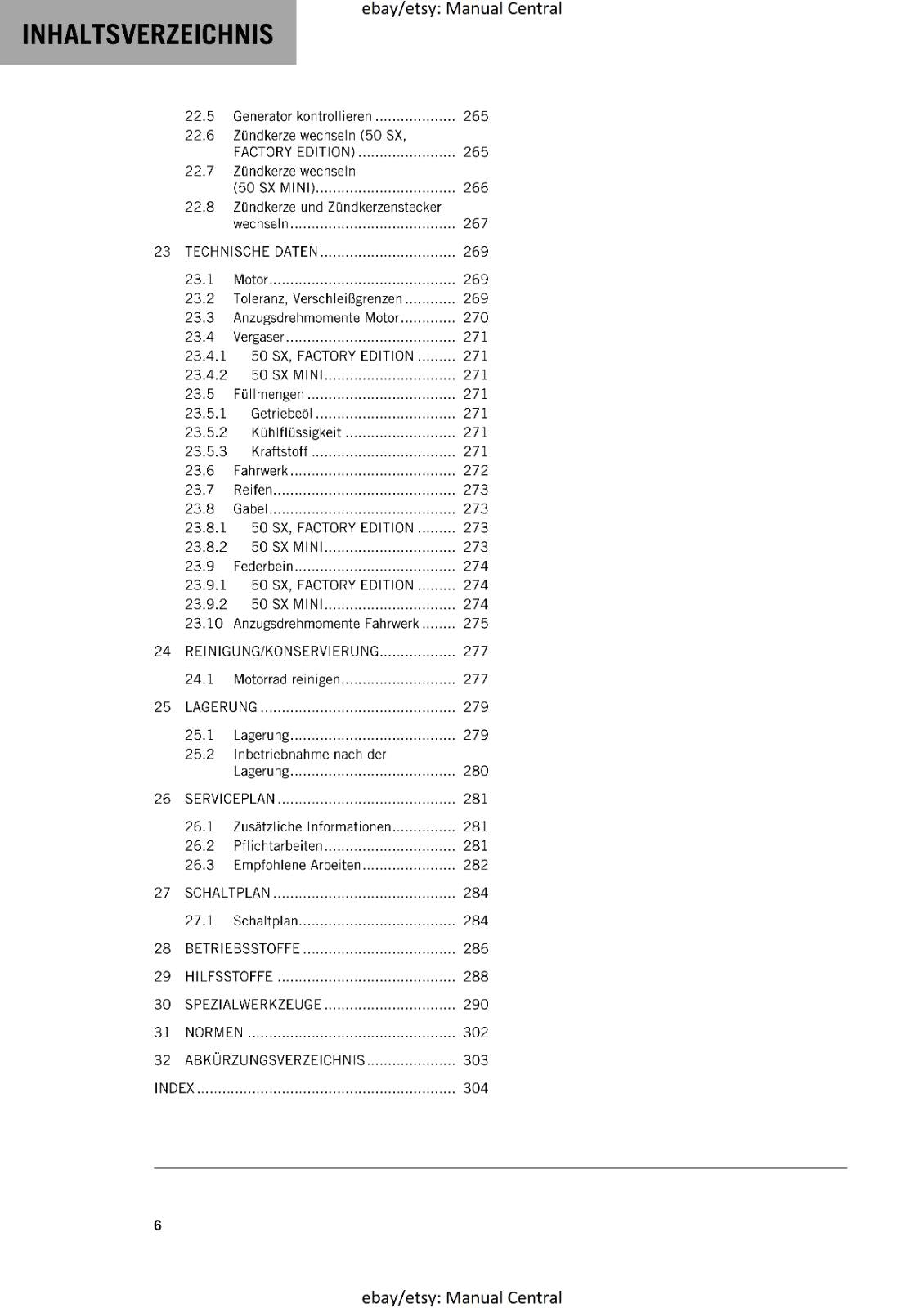 GERMAN LANGUAGE - KTM 2023- 50 SX MINI FACTORY EDITION - REPARATURANLEITUNG