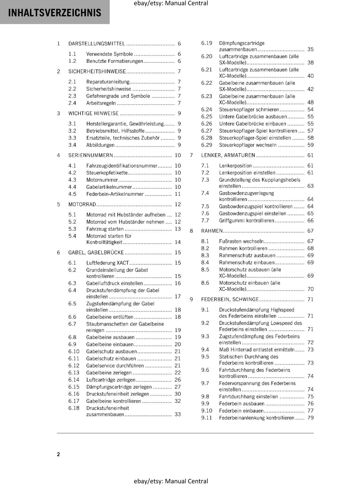 GERMAN LANGUAGE - KTM 2023- 250 300 SX XC - REPARATURANLEITUNG