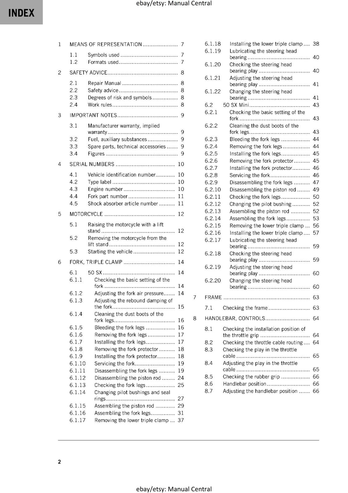 KTM 2020 - 50 SX  & MINI - WORKSHOP SERVICE REPAIR MANUAL