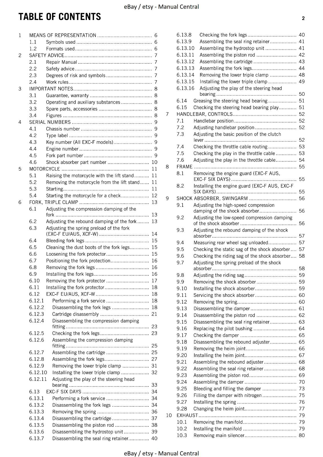KTM 2013 - 250 EXC-F SIX DAYS XCF-W WORKSHOP SERVICE REPAIR MANUAL