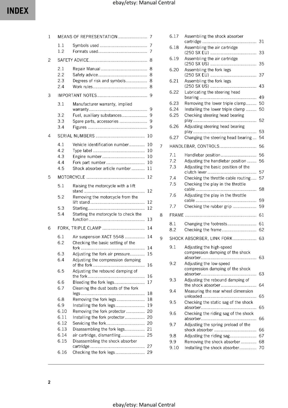 KTM 2020 - 250 SX -  WORKSHOP SERVICE REPAIR MANUAL