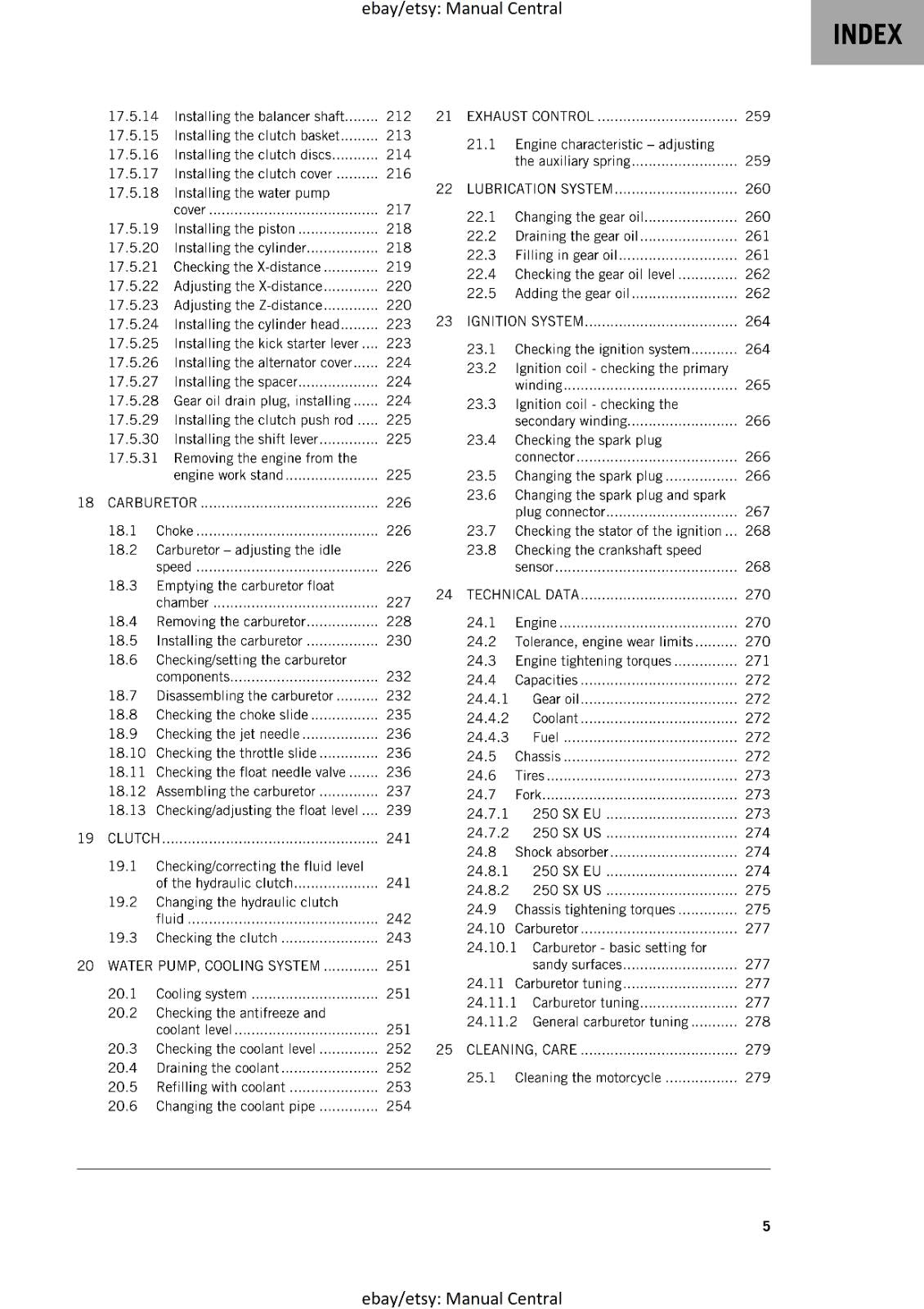 KTM 2020 - 250 SX -  WORKSHOP SERVICE REPAIR MANUAL
