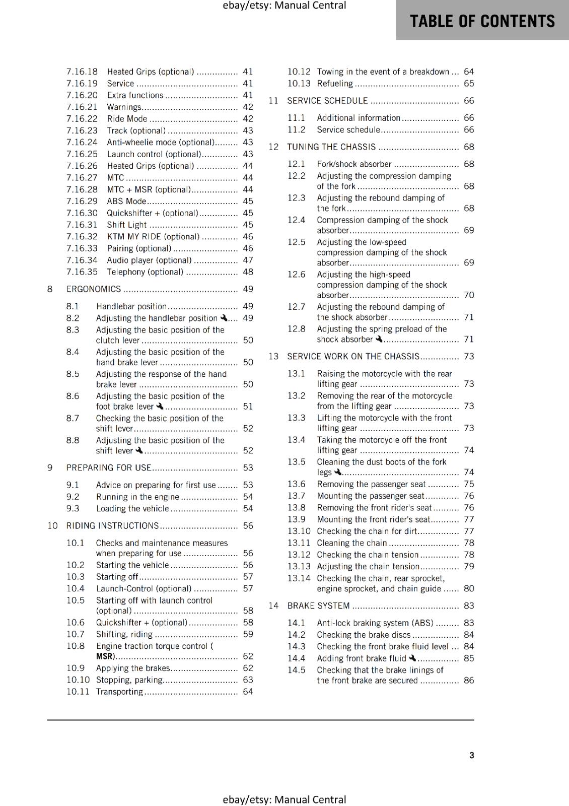 2023 OWNERS MANUAL - KTM 890 DUKE R US - REPRINT