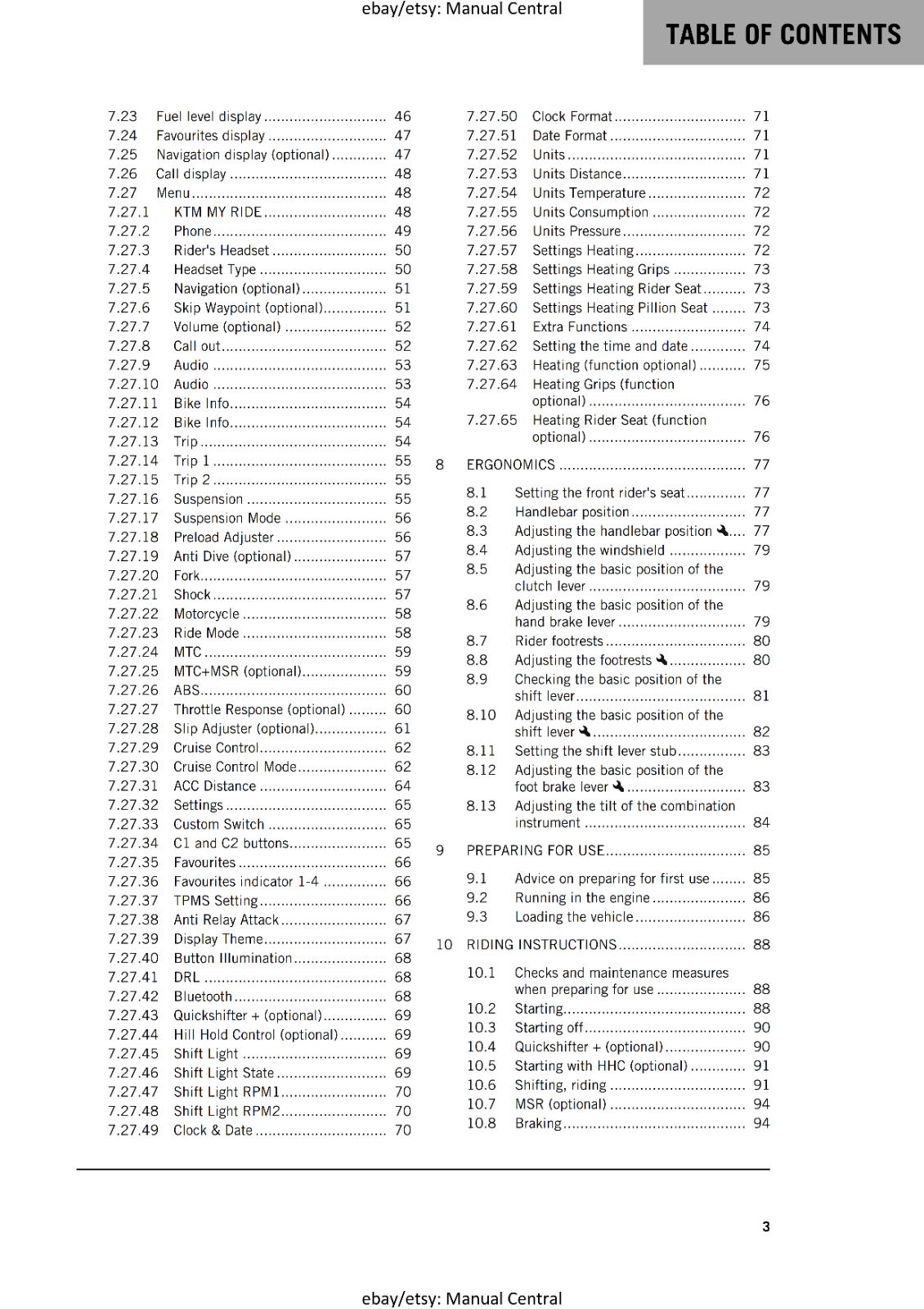 2023 OWNERS MANUAL - KTM 1290 SUPER ADVENTURE S US - REPRINT