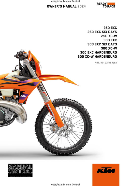 2024 OWNERS MANUAL - KTM 250 300 EXC SIX DAYS XC-W HARDENDURO - REPRINT