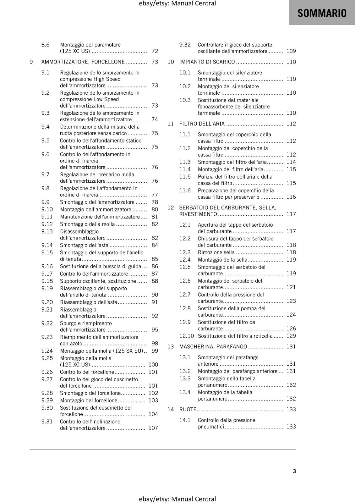 ITALIAN LANGUAGE - KTM 2023 - 125 SX XC  - MANUALE DI RIPARAZIONE