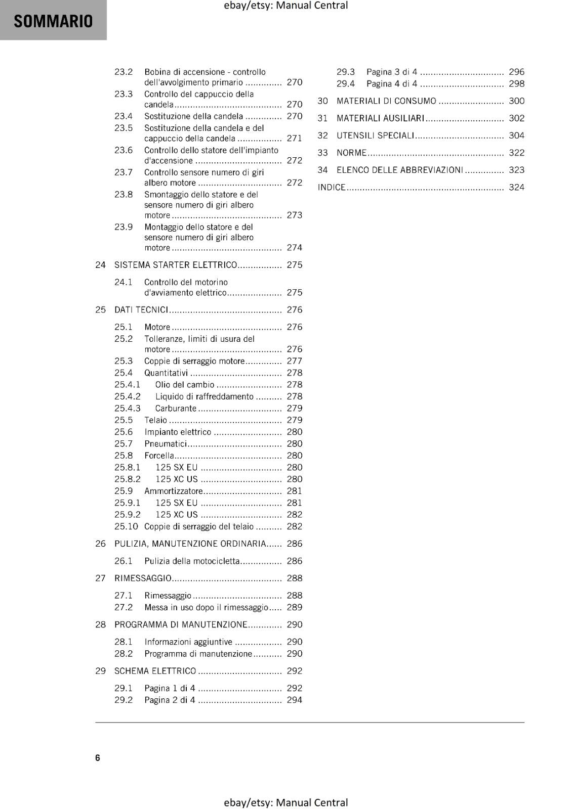 ITALIAN LANGUAGE - KTM 2023 - 125 SX XC  - MANUALE DI RIPARAZIONE