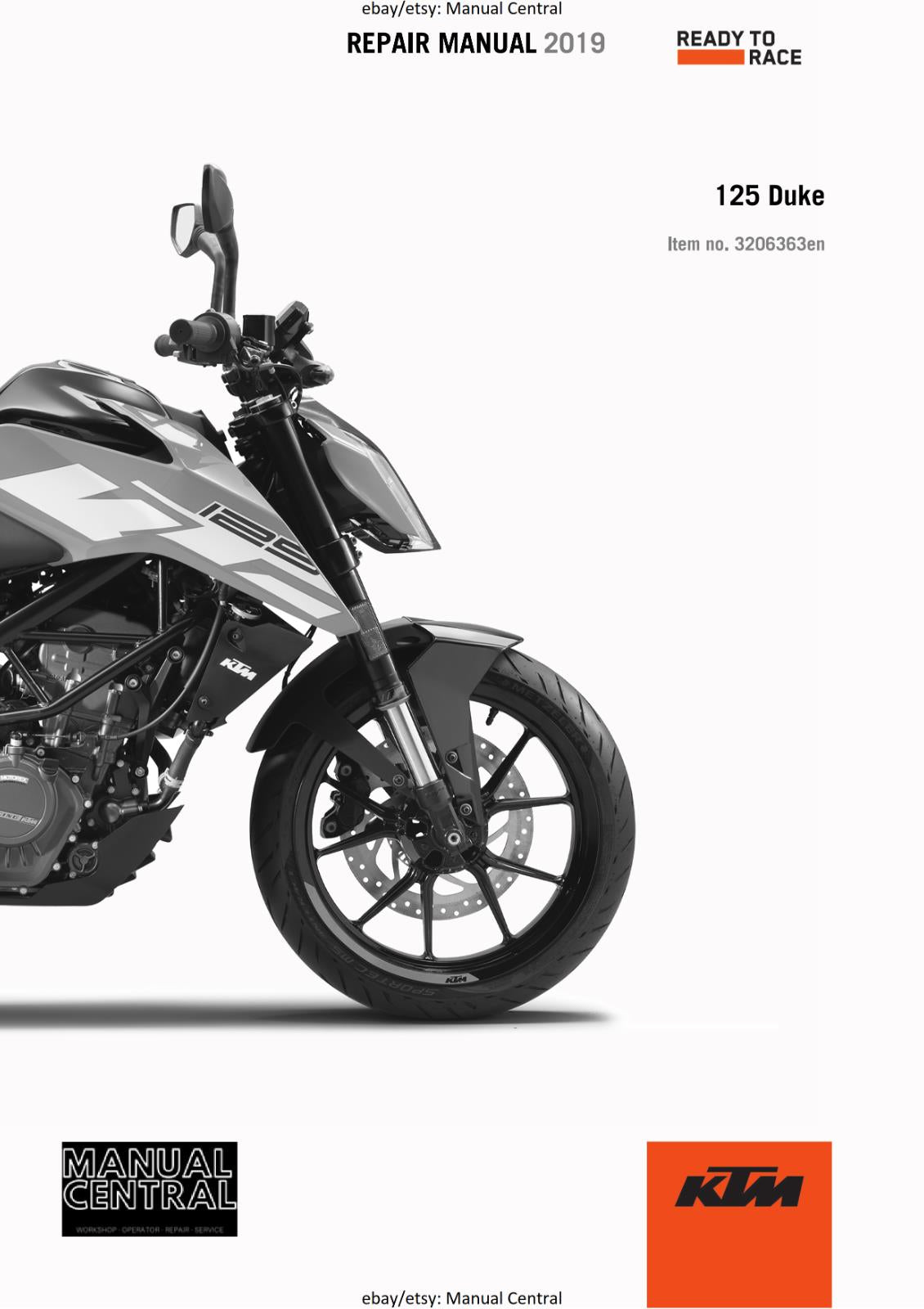 KTM MOTORCYCLE 2019 -  125 DUKE - WORKSHOP SERVICE MANUAL - REPRINT