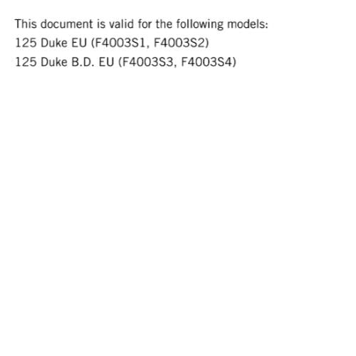 KTM MOTORCYCLE 2019 -  125 DUKE - WORKSHOP SERVICE MANUAL - REPRINT