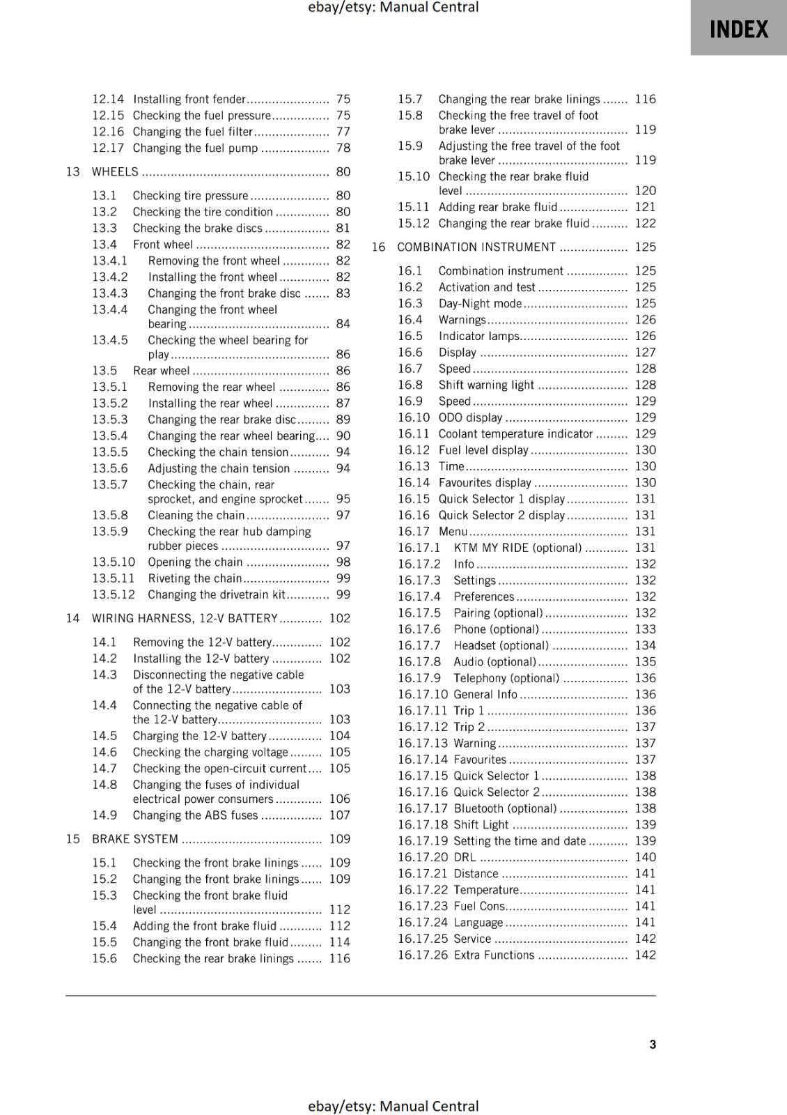 KTM MOTORCYCLE 2019 -  125 DUKE - WORKSHOP SERVICE MANUAL - REPRINT