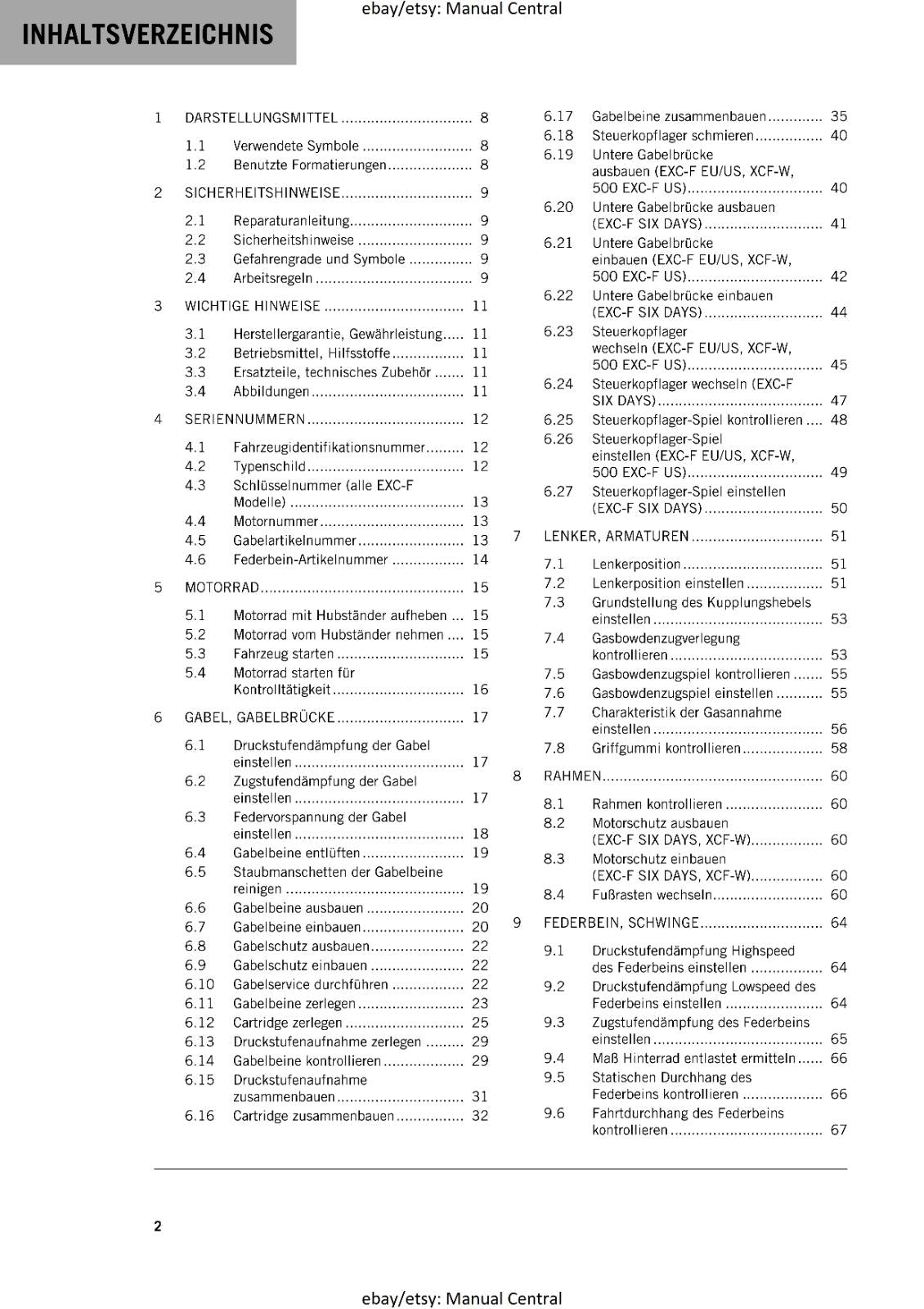 GERMAN LANGUAGE - KTM 2023- 450 500 EXC-F SIX DAYS XCF-W - REPARATURANLEITUNG