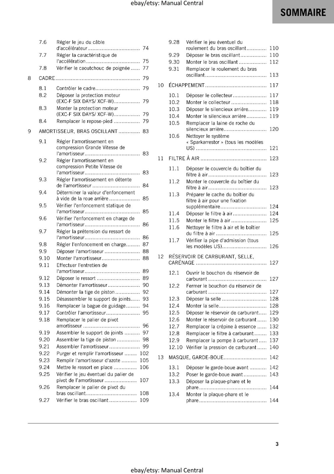 KTM 2021 - FRENCH LANGUAGE - 450 500 EXC-F SIX DAYS XCF-W - MANUEL DE REPARATION