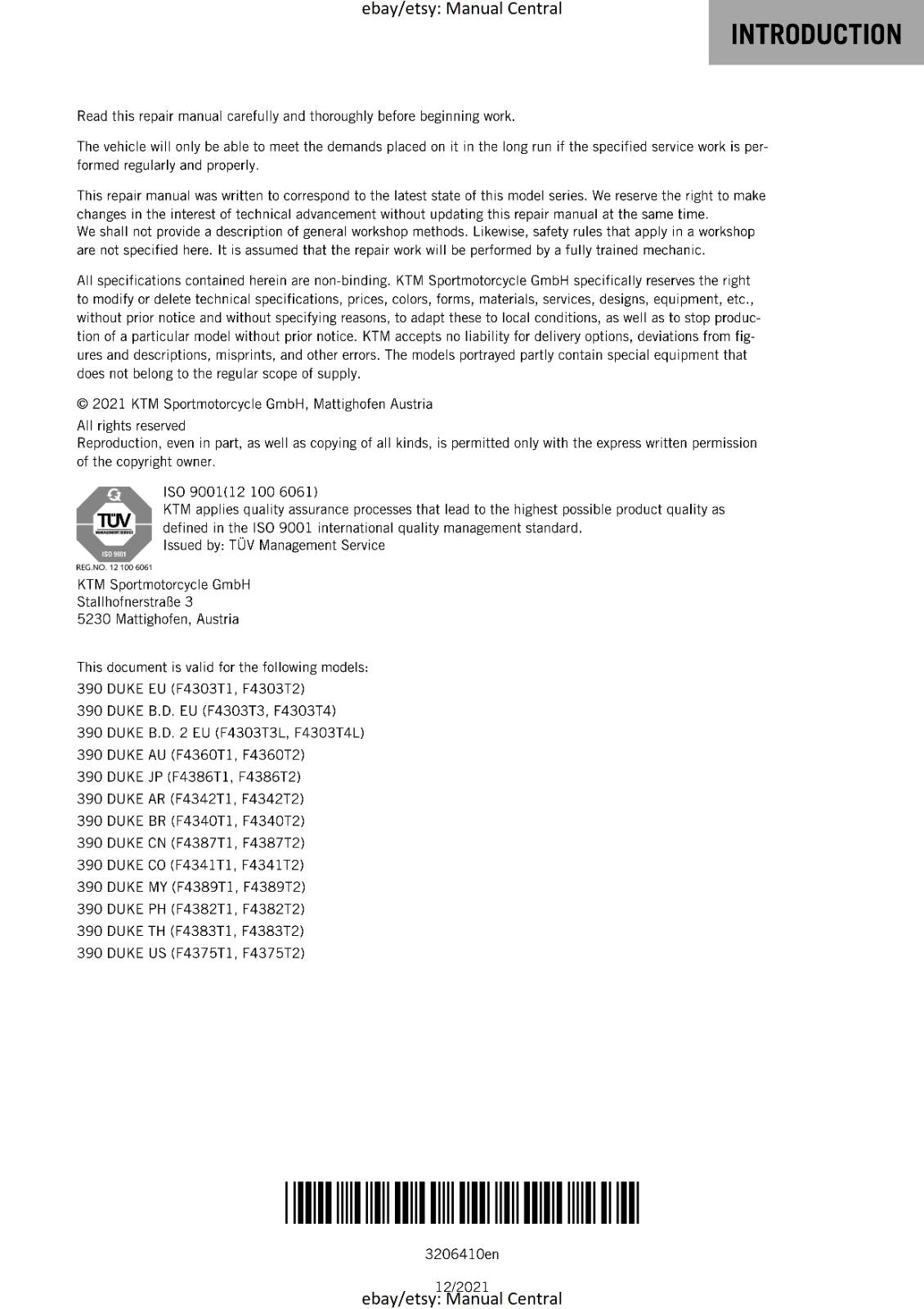 KTM 2020 - 390 DUKE - WORKSHOP SERVICE REPAIR MANUAL