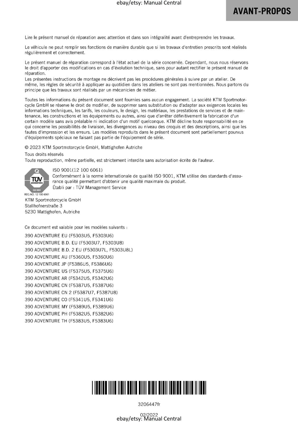 KTM 2021 - FRENCH LANGUAGE - 390 ADVENTURE - MANUEL DE REPARATION