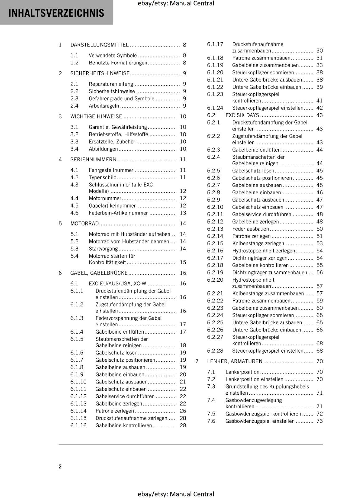 GERMAN LANGUAGE - KTM 2014- 450 500 EXC SIX DAYS XC-W - REPARATURANLEITUNG
