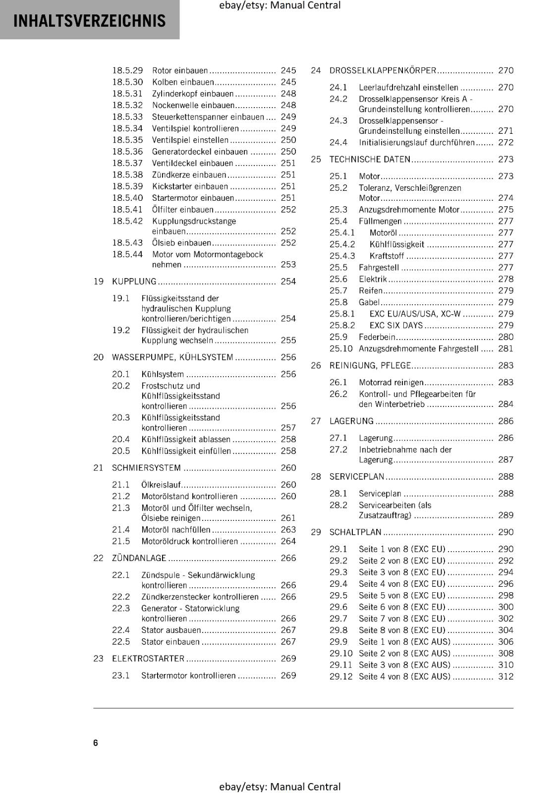 GERMAN LANGUAGE - KTM 2014- 450 500 EXC SIX DAYS XC-W - REPARATURANLEITUNG