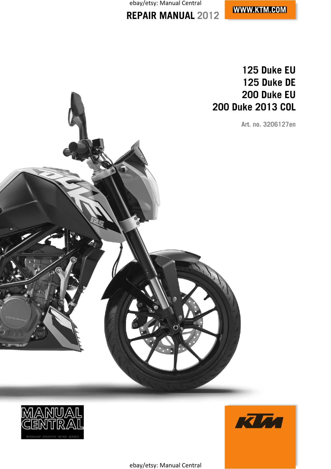 KTM 2012 - 125 200 DUKE - 2013 COL - WORKSHOP SERVICE REPAIR MANUAL