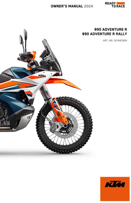 2024 OWNERS MANUAL - KTM 890 ADVENTURE R RALLY US -  REPRINT