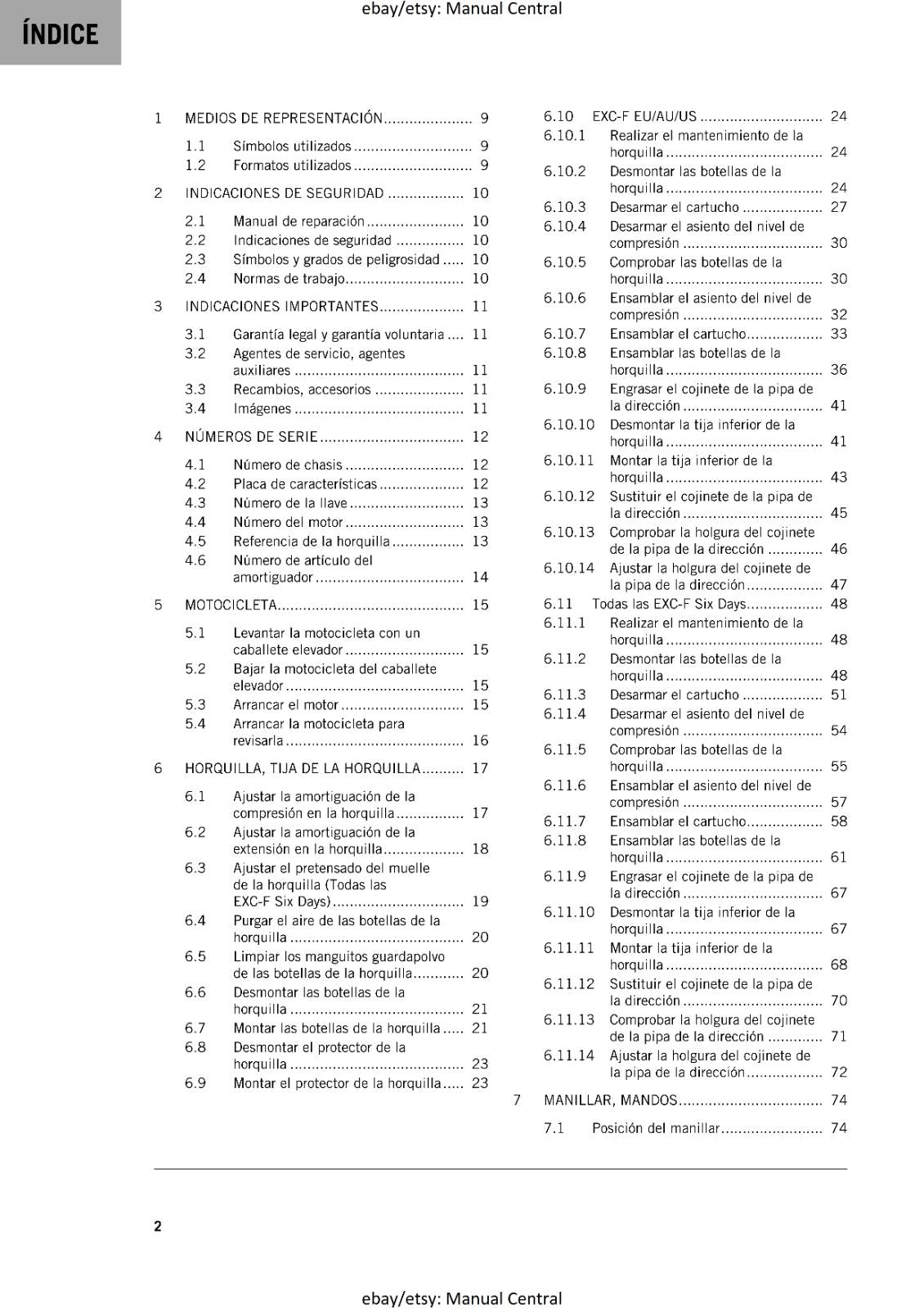 KTM 2017 - SPANISH LANGUAGE - 450 500 EXC-F SIX DAYS - MANUAL DE REPARACION