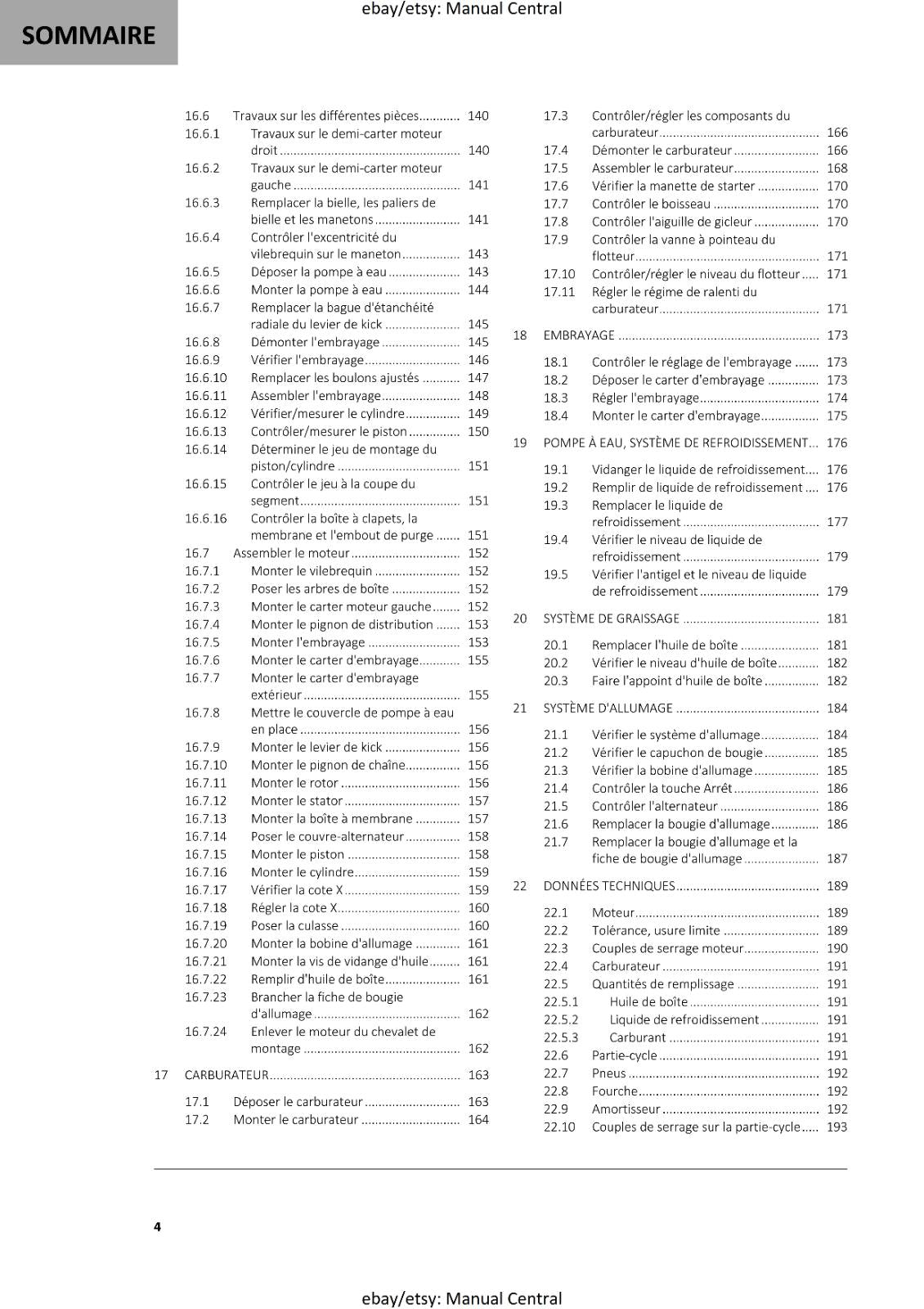 KTM 2021 - FRENCH LANGUAGE - 450 500 EXC-F SIX DAYS XCF-W - MANUEL DE REPARATION