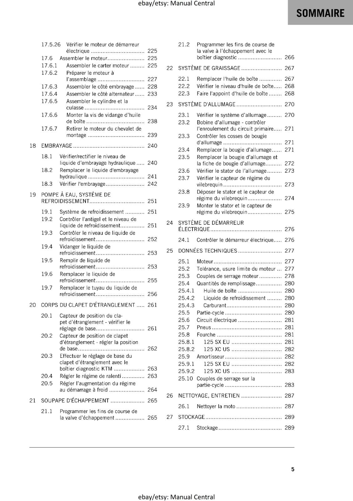 KTM 2023 - FRENCH LANGUAGE - 125 XC SX - MANUEL DE REPARATION