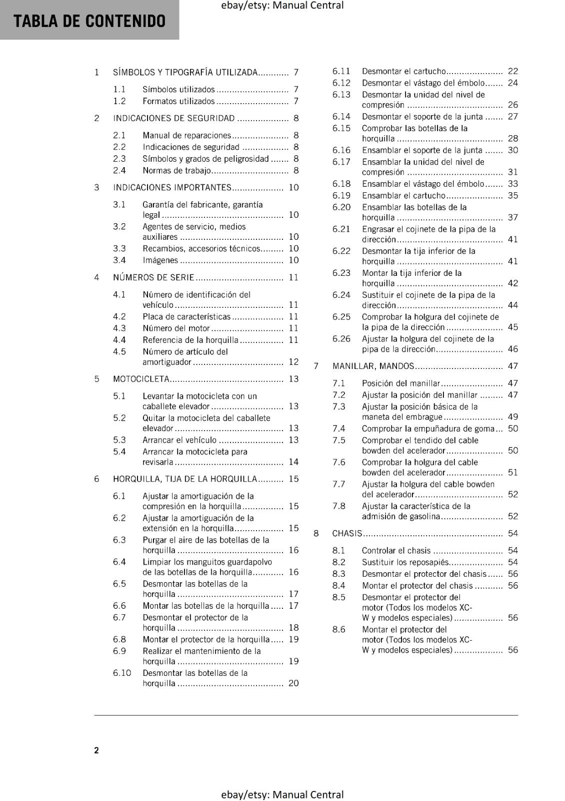 KTM 2024 - SPANISH LANGUAGE - 250 300 EXC XC-W HARDENDURO - MANUAL DE REPARACION