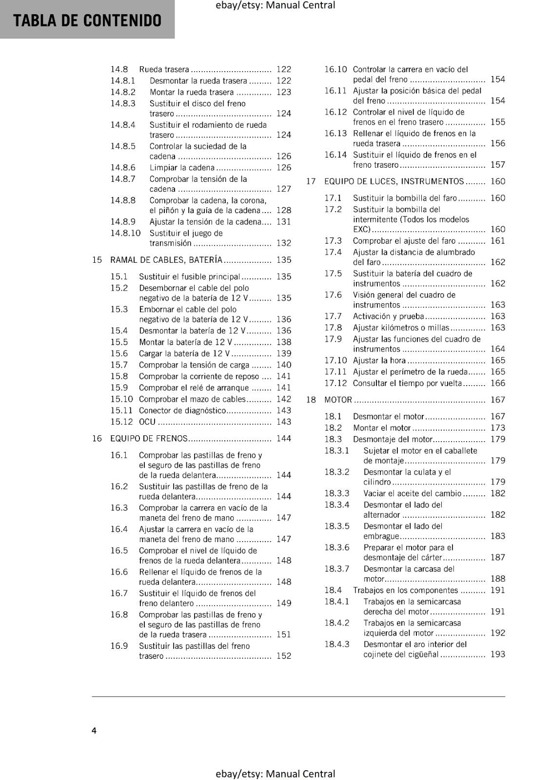 KTM 2024 - SPANISH LANGUAGE - 250 300 EXC XC-W HARDENDURO - MANUAL DE REPARACION