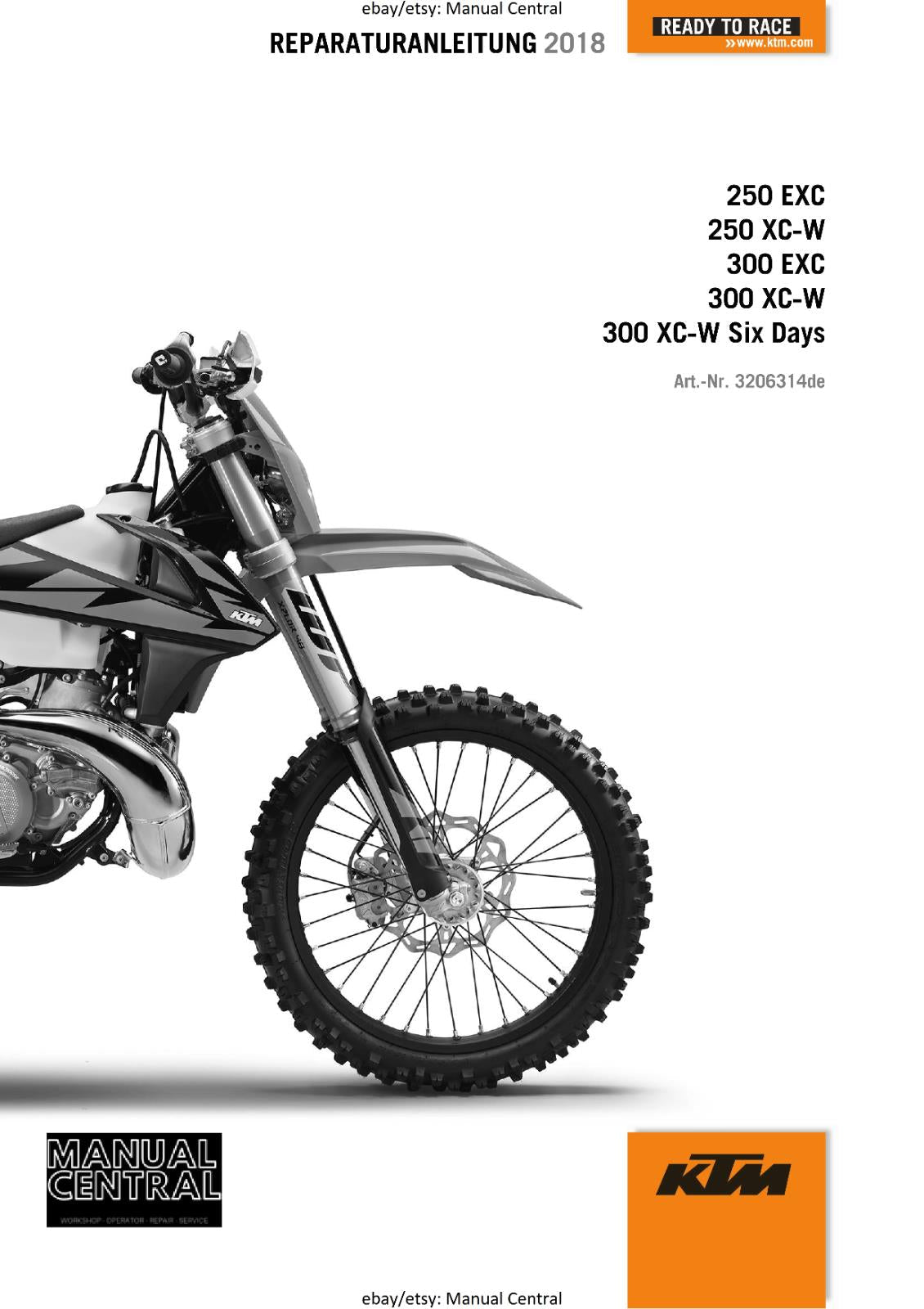 GERMAN LANGUAGE - KTM 2018 - 250 300 EXC XC-W SIX DAYS  - REPARATURANLEITUNG