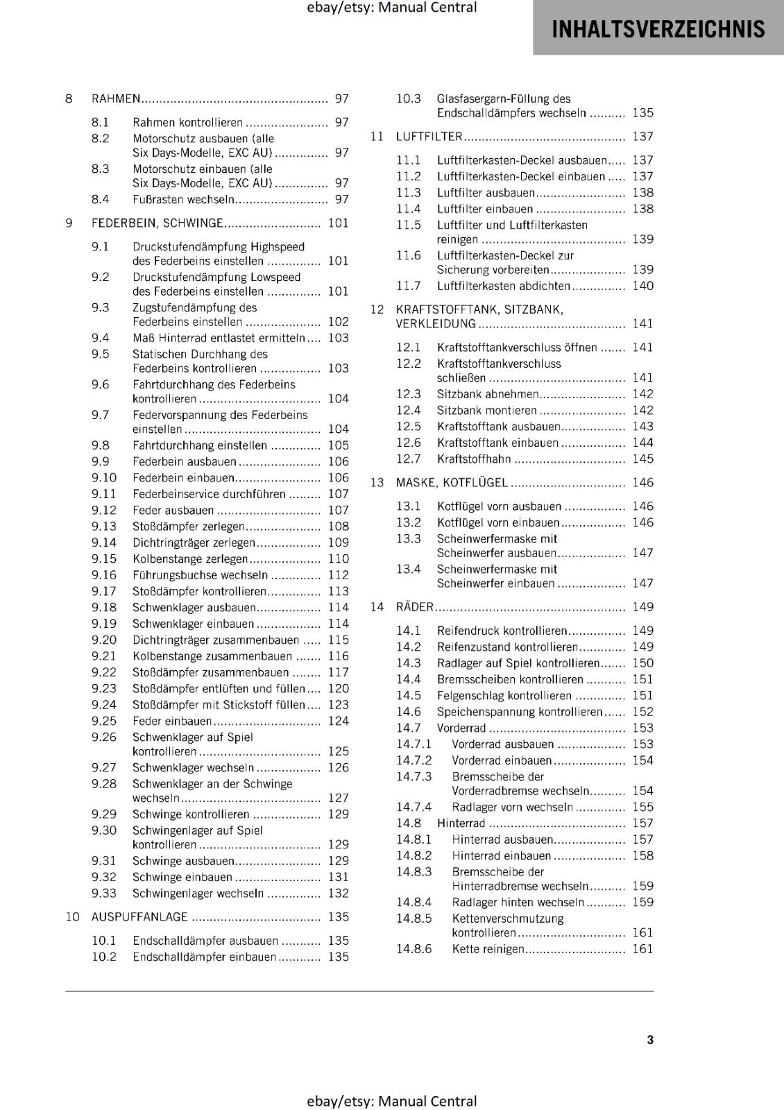 GERMAN LANGUAGE - KTM 2018 - 250 300 EXC XC-W SIX DAYS  - REPARATURANLEITUNG