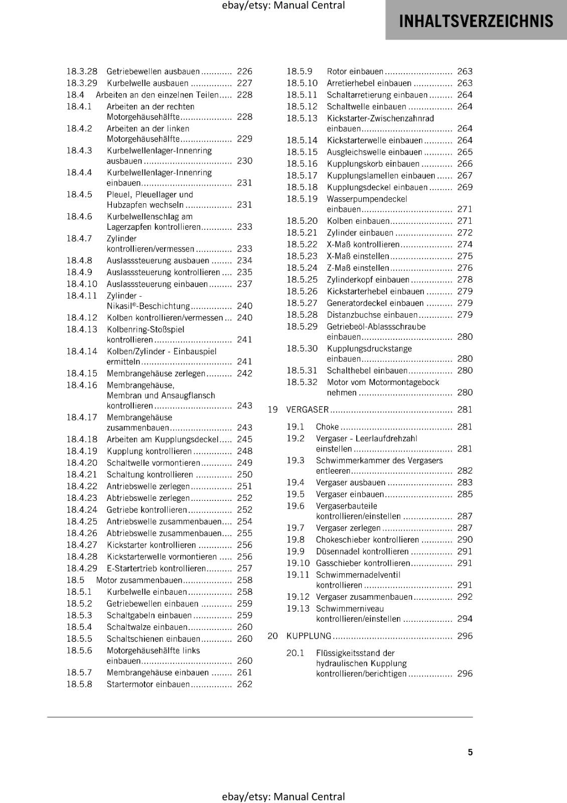 GERMAN LANGUAGE - KTM 2018 - 250 300 EXC XC-W SIX DAYS  - REPARATURANLEITUNG