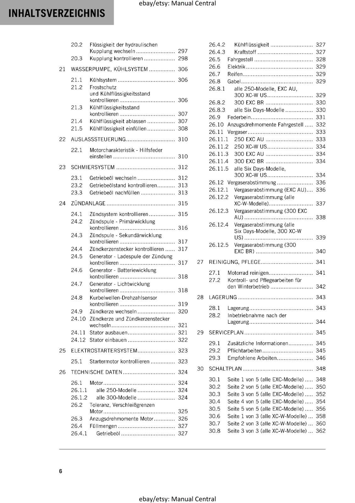GERMAN LANGUAGE - KTM 2018 - 250 300 EXC XC-W SIX DAYS  - REPARATURANLEITUNG