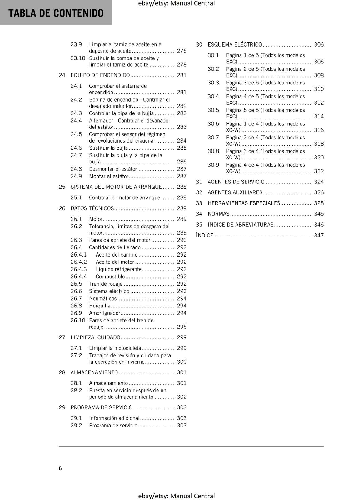 KTM 2024 - SPANISH LANGUAGE - 250 300 EXC SIX DAYS XC-W - MANUAL DE REPARACION