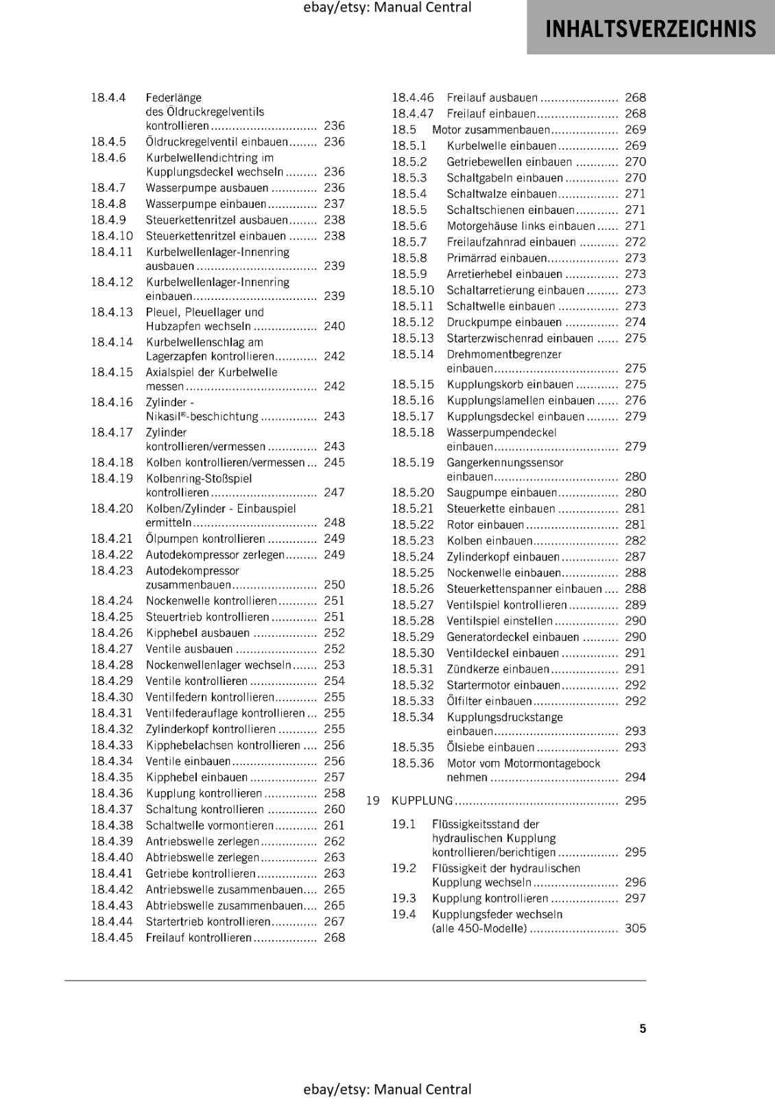 GERMAN LANGUAGE - KTM 2018 - 450 500 EXC-F SIX DAYS  - REPARATURANLEITUNG