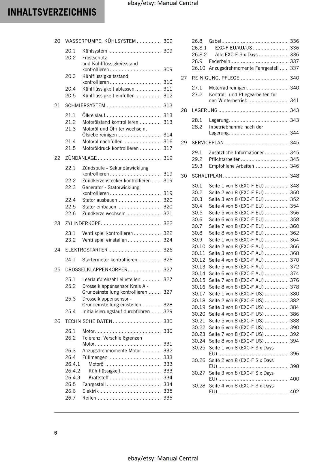 GERMAN LANGUAGE - KTM 2018 - 450 500 EXC-F SIX DAYS  - REPARATURANLEITUNG