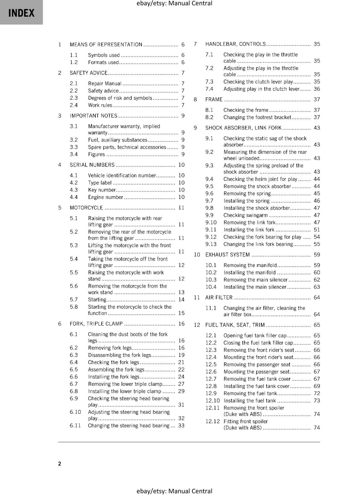 KTM 2024 - 200 DUKE -  WORKSHOP SERVICE REPAIR MANUAL - REPRINTED