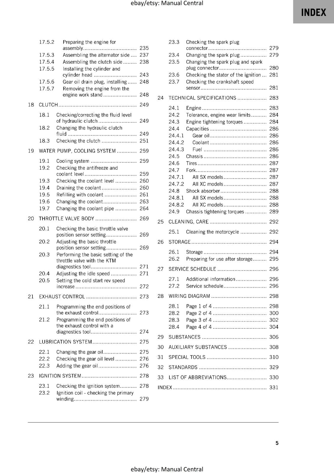 KTM 2024 - 250 300 SX XC -  WORKSHOP SERVICE REPAIR MANUAL - REPRINTED