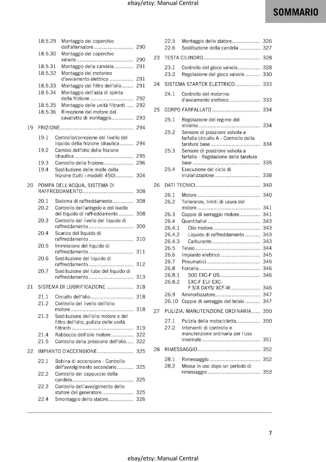 ITALIAN LANGUAGE - KTM 2021 - 450 500 EXC-F SIX DAYS  - MANUALE DI RIPARAZIONE