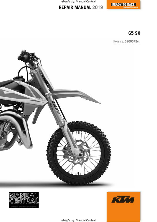 KTM MOTORCYCLE 2019 -  65 SX - WORKSHOP SERVICE MANUAL - REPRINT