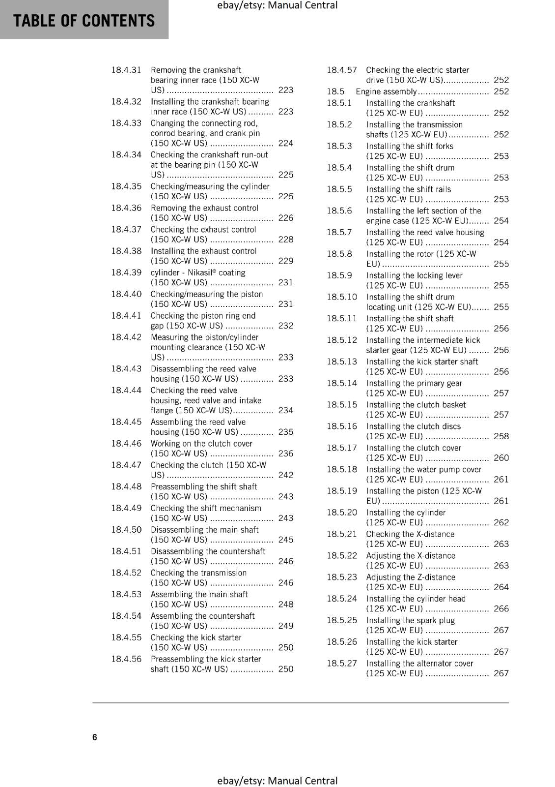 KTM MOTORCYCLE 2019 -  125 150 XC-W - WORKSHOP SERVICE MANUAL - REPRINT
