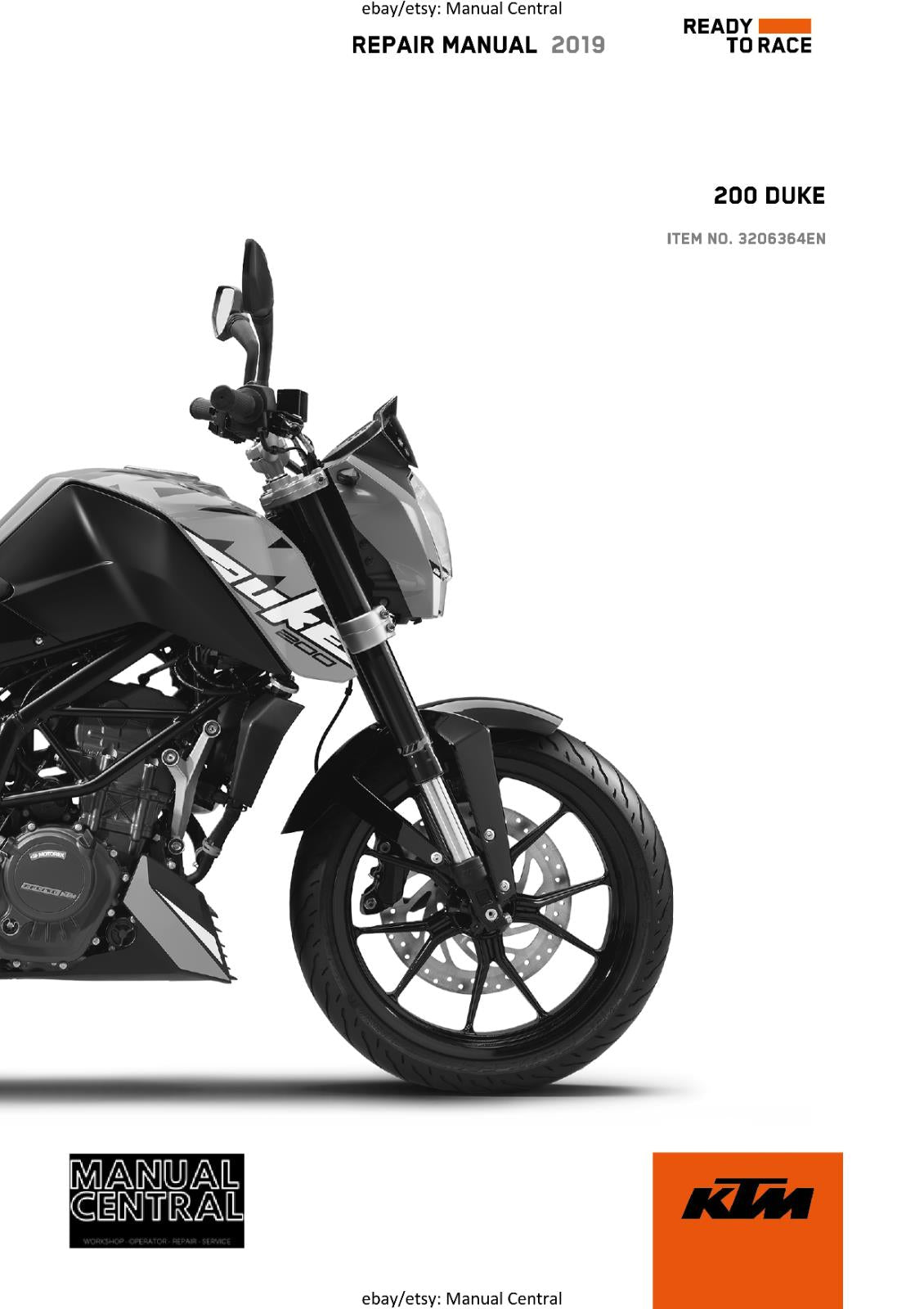 KTM MOTORCYCLE 2019 -  200 DUKE - WORKSHOP SERVICE MANUAL - REPRINT