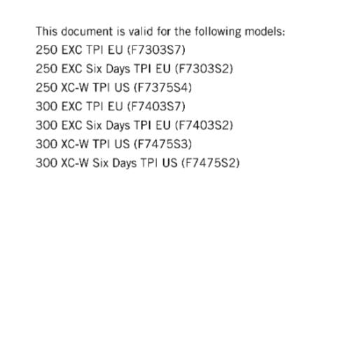 KTM MOTORCYCLE 2019 -  250 300 EXC XC-W SIX DAYS TPI -  WORKSHOP SERVICE MANUAL