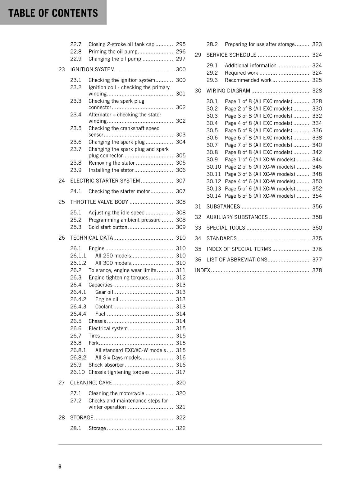 KTM MOTORCYCLE 2019 -  250 300 EXC XC-W SIX DAYS TPI -  WORKSHOP SERVICE MANUAL