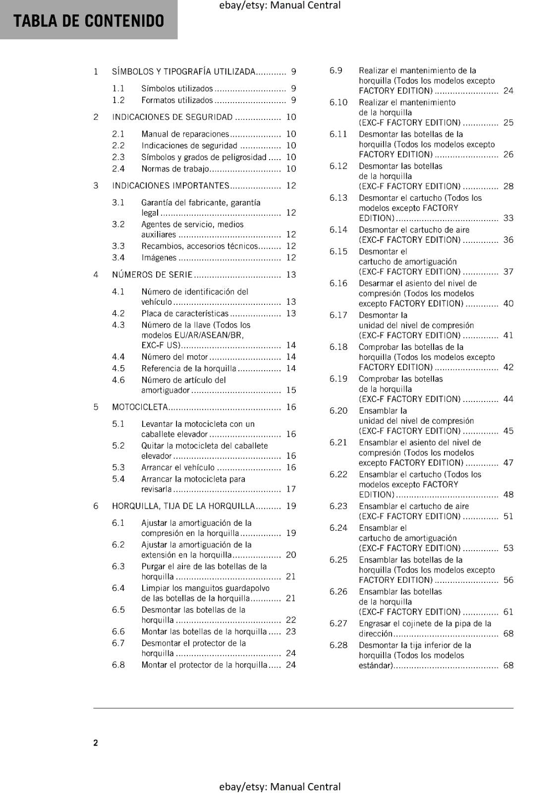 KTM 2022 - SPANISH LANGUAGE - 350 EXC-F XCF-W SIX DAYS - MANUAL DE REPARACION