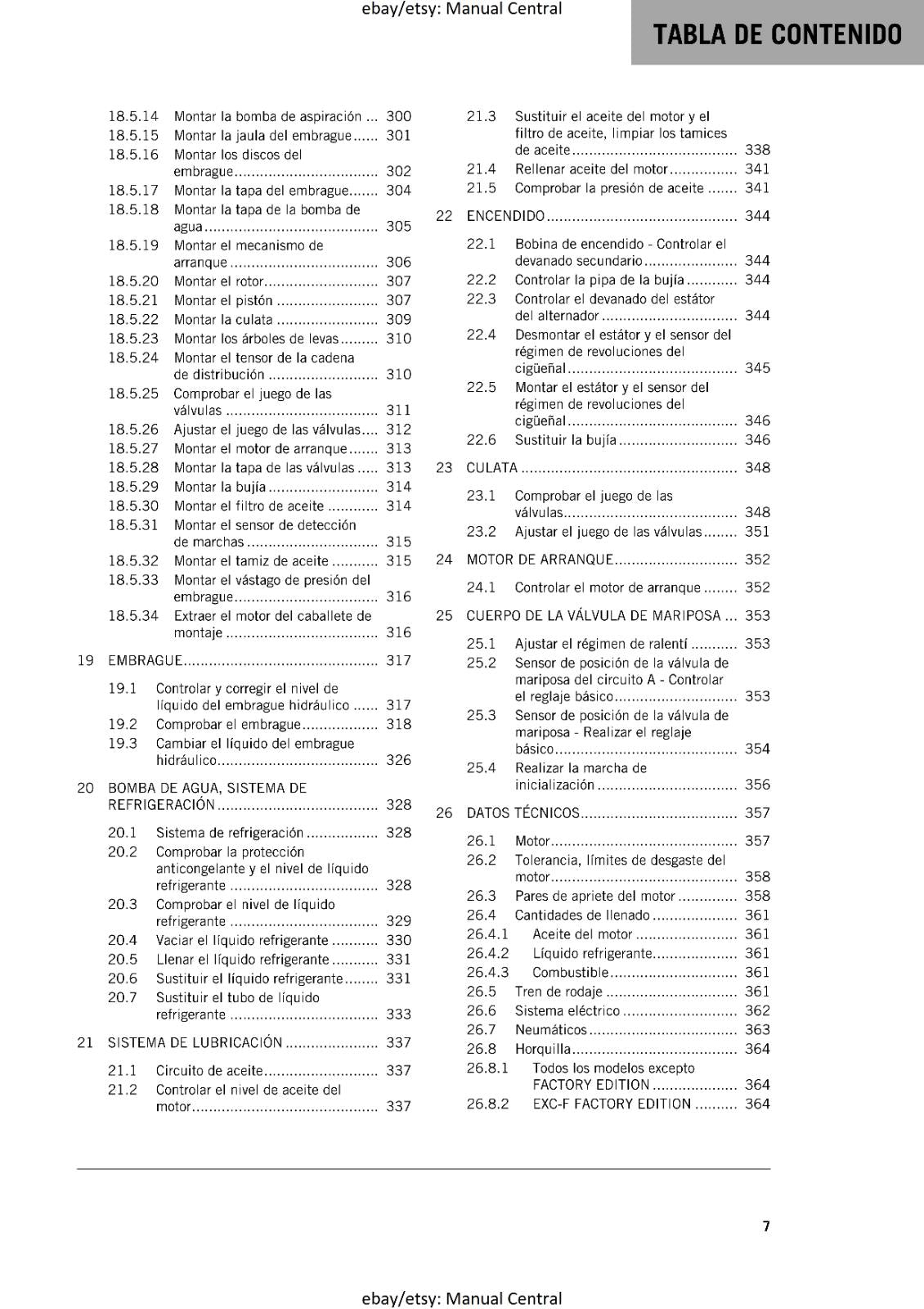KTM 2022 - SPANISH LANGUAGE - 350 EXC-F XCF-W SIX DAYS - MANUAL DE REPARACION