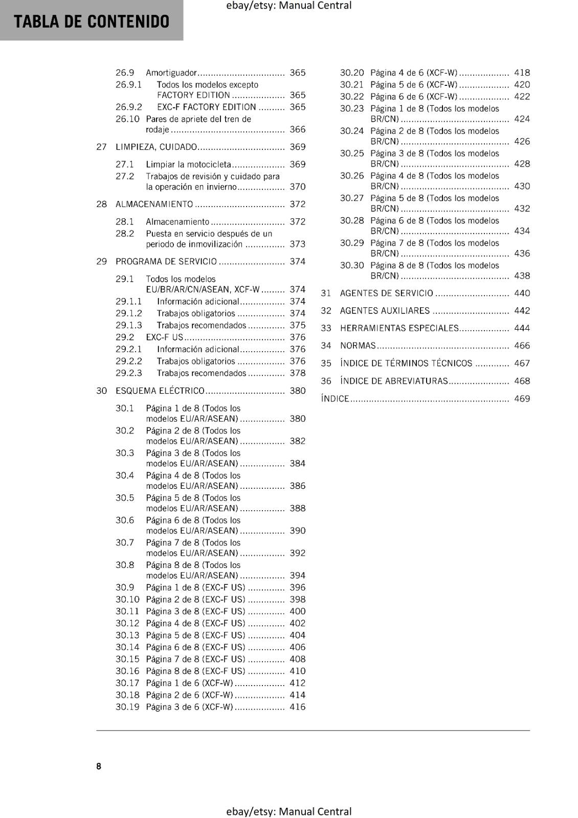 KTM 2022 - SPANISH LANGUAGE - 350 EXC-F XCF-W SIX DAYS - MANUAL DE REPARACION