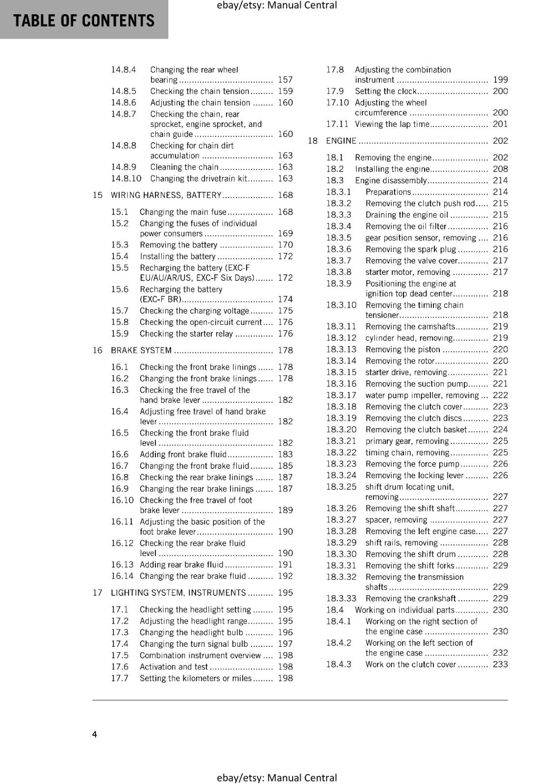 KTM MOTORCYCLE 2019 -  250 EXC-F  SIX DAYS  -  WORKSHOP SERVICE MANUAL