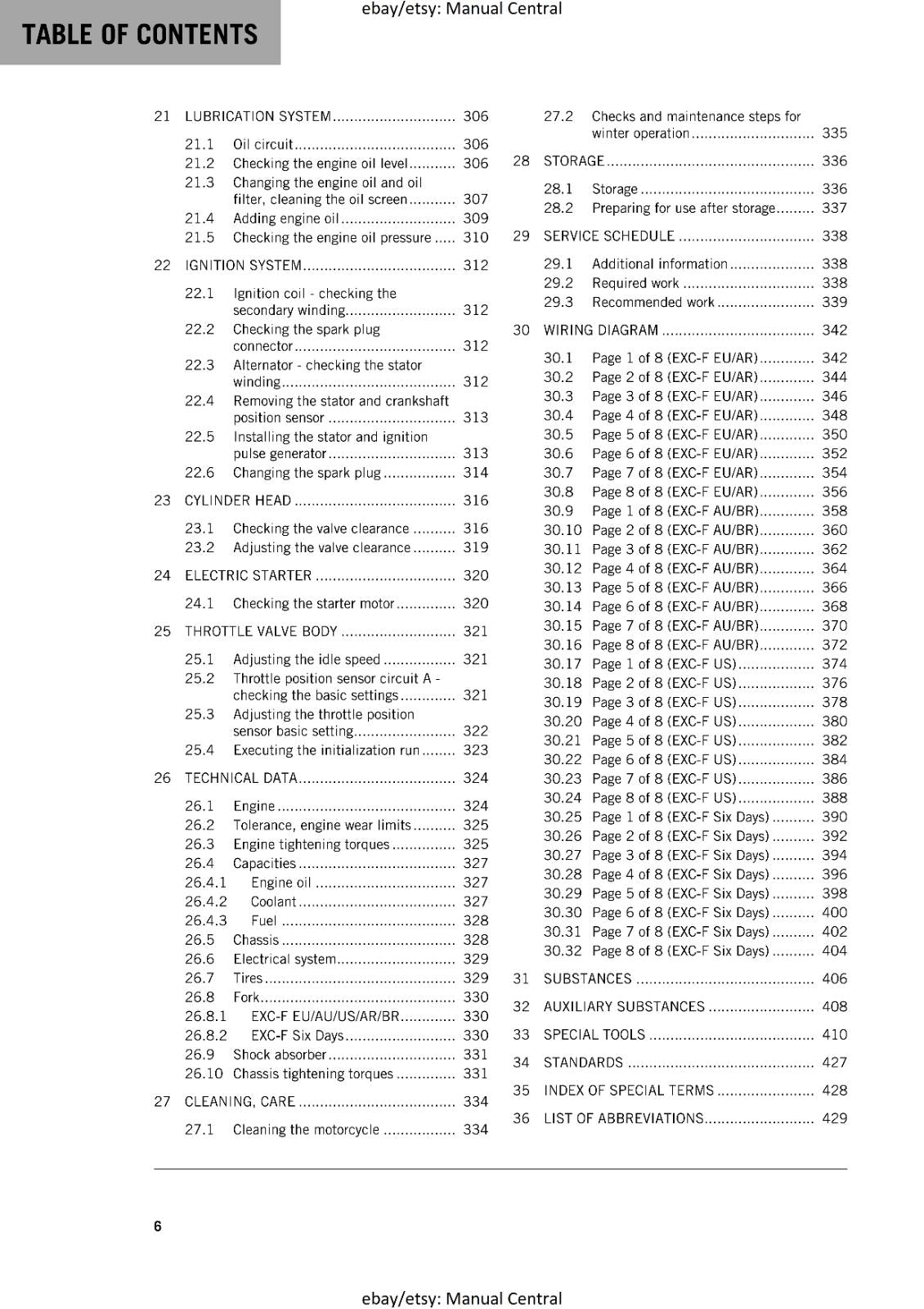 KTM MOTORCYCLE 2019 -  250 EXC-F  SIX DAYS  -  WORKSHOP SERVICE MANUAL